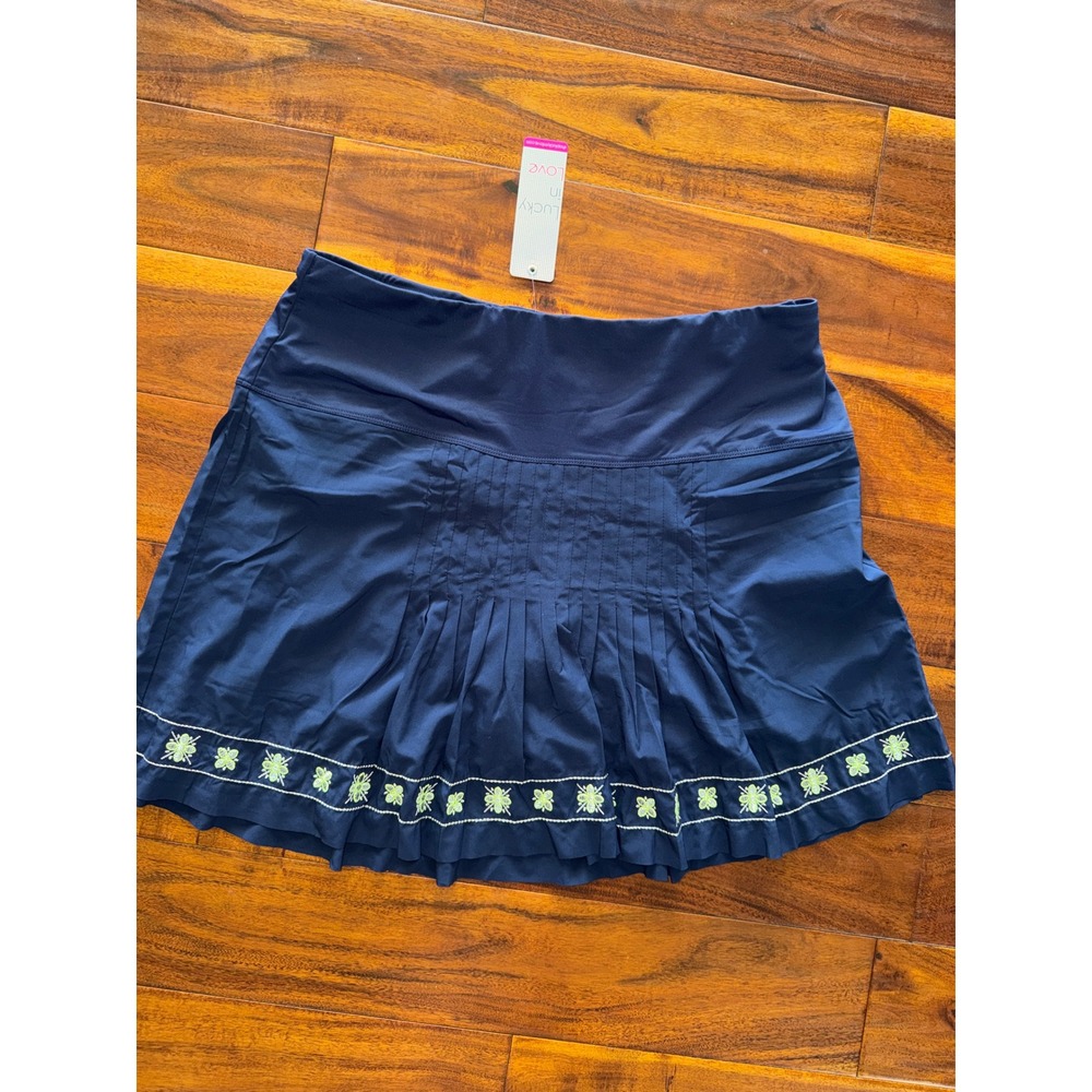 Lucky in Love Navy Blue Pleated Tennis Skort Embroidered Floral XL GB102-G27401